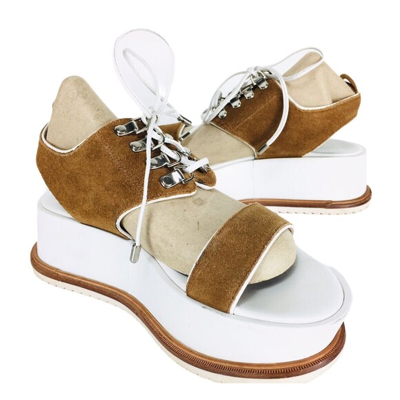 Kate Bosworth X Matisse Dawn Brown White Suede Lace-Up Platform Sandals Size 7 - Picture 8 of 12